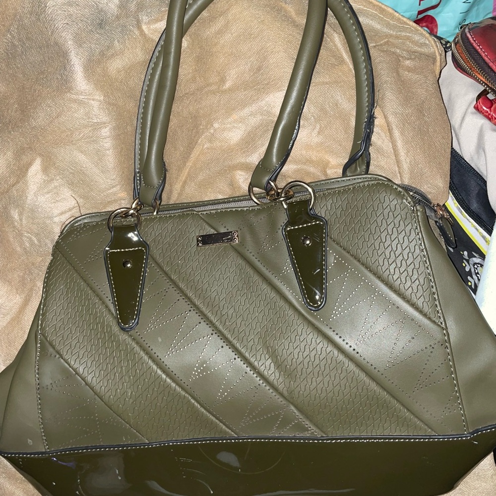 Green Quilted Leather Satchel with Gunmetal Hardware